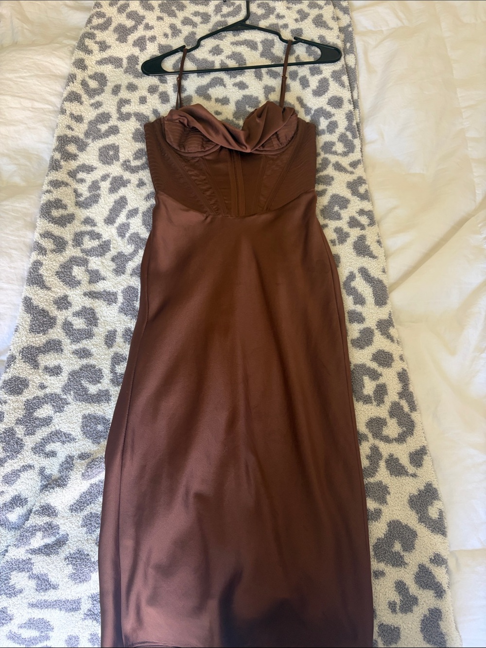House of CB Chocolate Brown Satin Midi Slip Dress